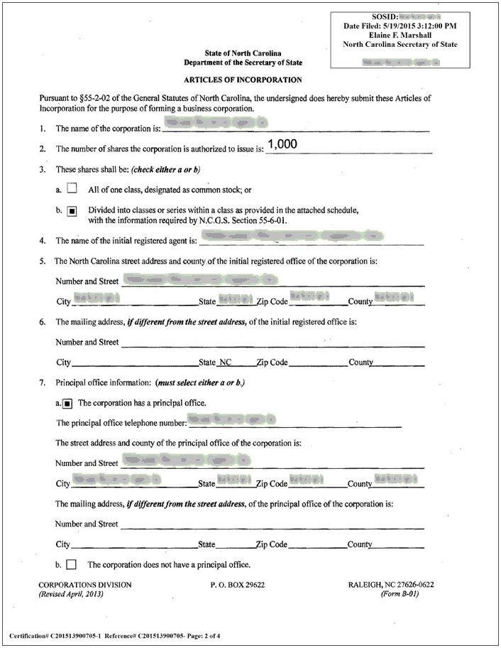 Articles of Incorporation / Organization